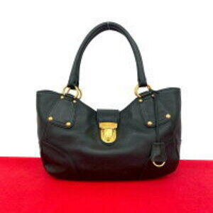 Prada triangle logo leather handbag tote bag Boston black